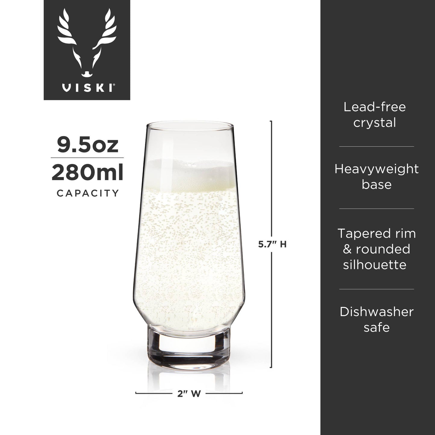 Raye™ Weighted Stemless Crystal Champagne Flutes - Set of 2
