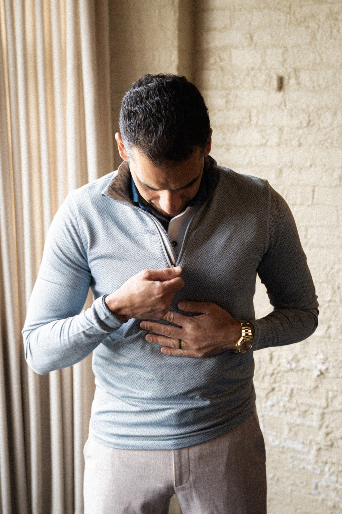 Palmer Performance 1/4 Zip - Burnham Herringbone
