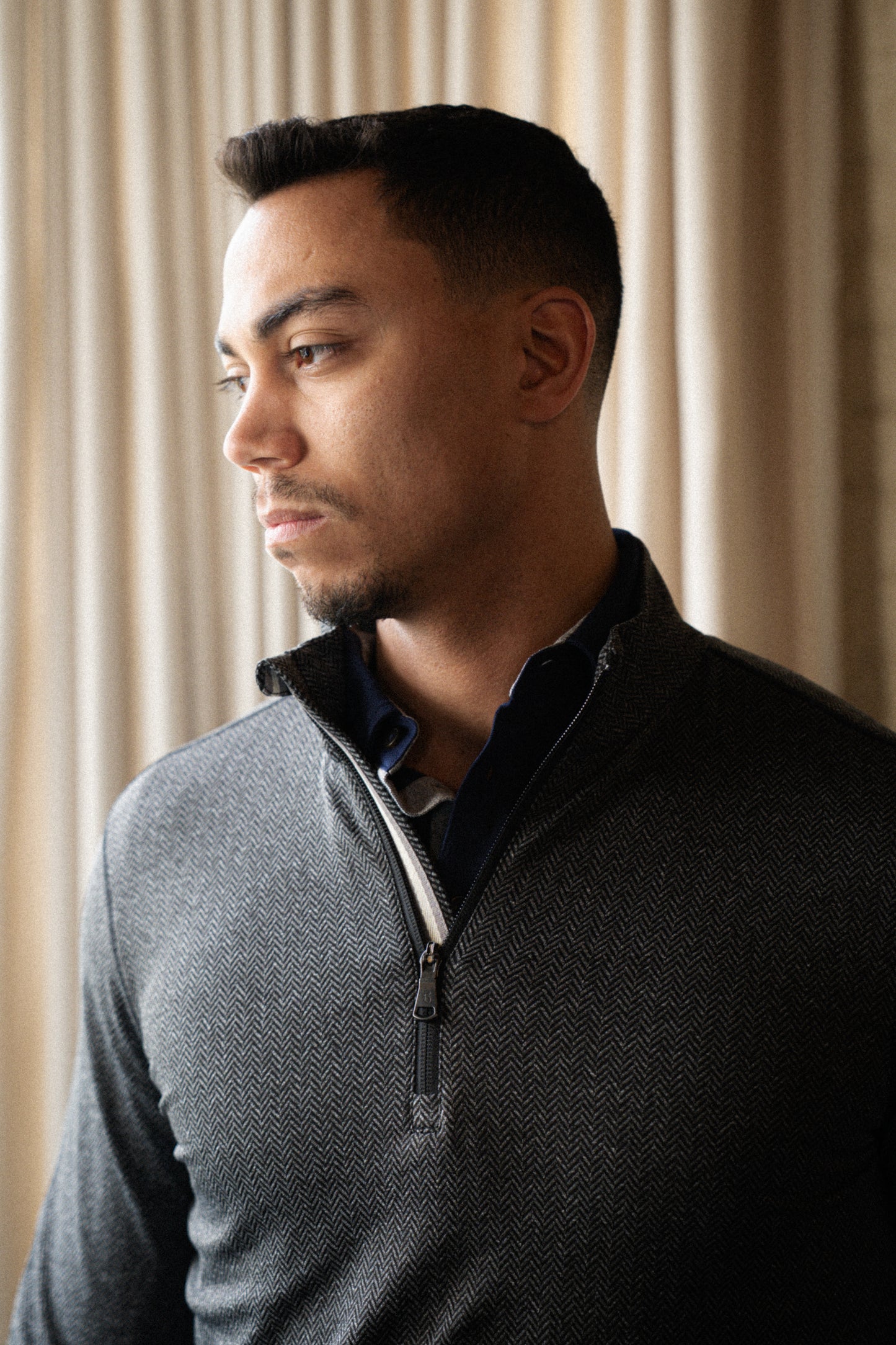 Palmer Performance 1/4 Zip - Charcoal Herringbone