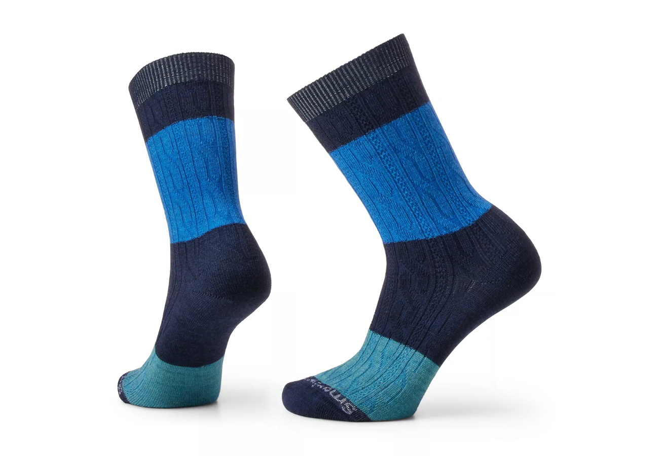 Everyday Color Block Cable Zero Cushion Crew Socks