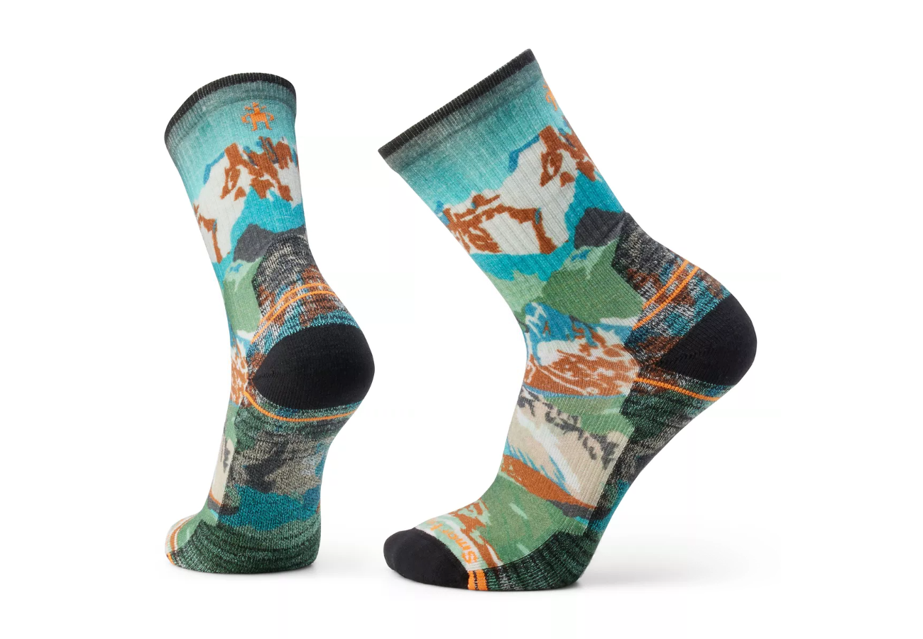 Hike Light Cushion Alpine Trail Print Crew Socks