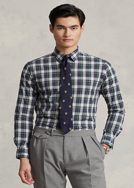 Classic Fit Plaid Washed Poplin Shirt