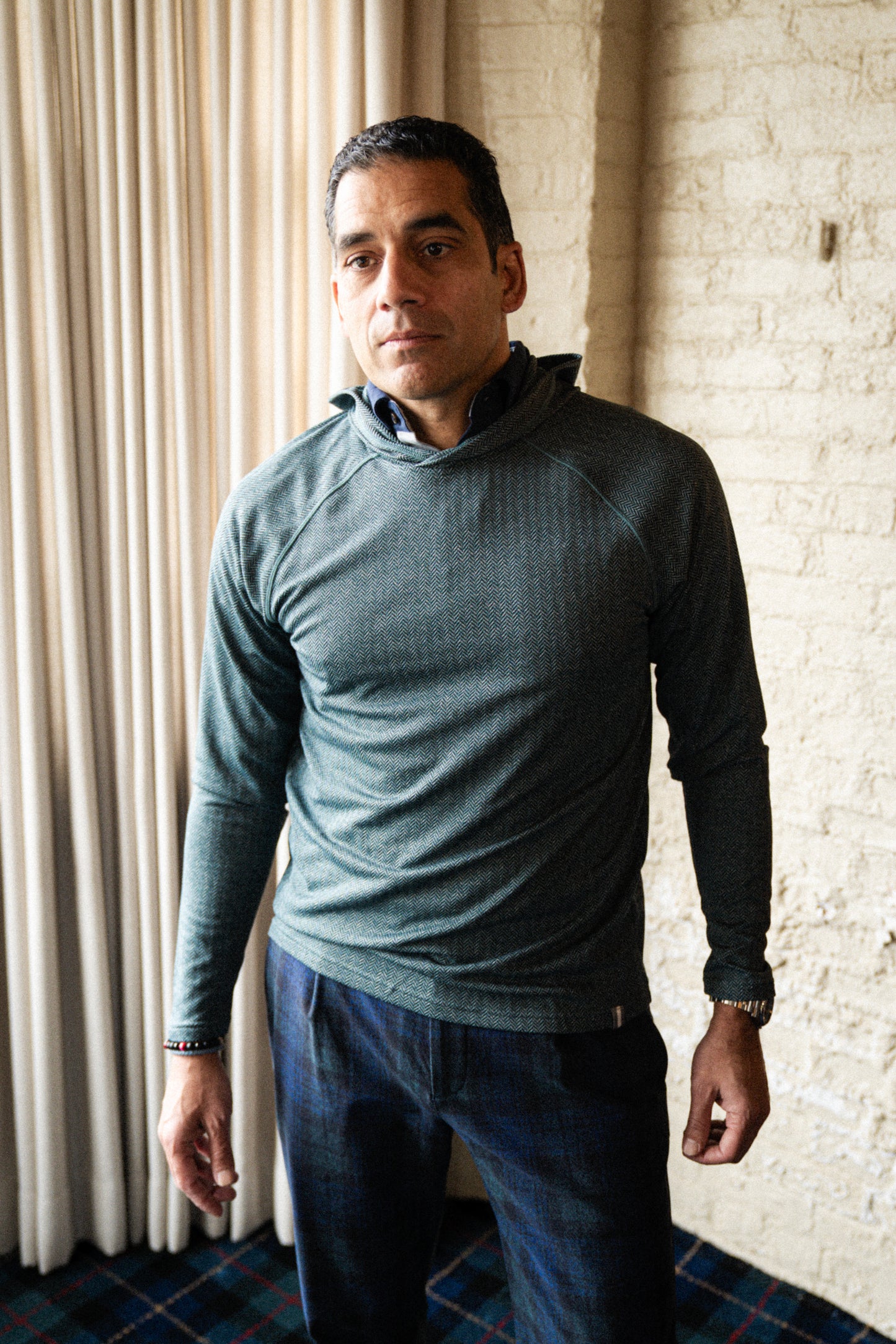 Palmer Performance Hoodie - Fern Herringbone