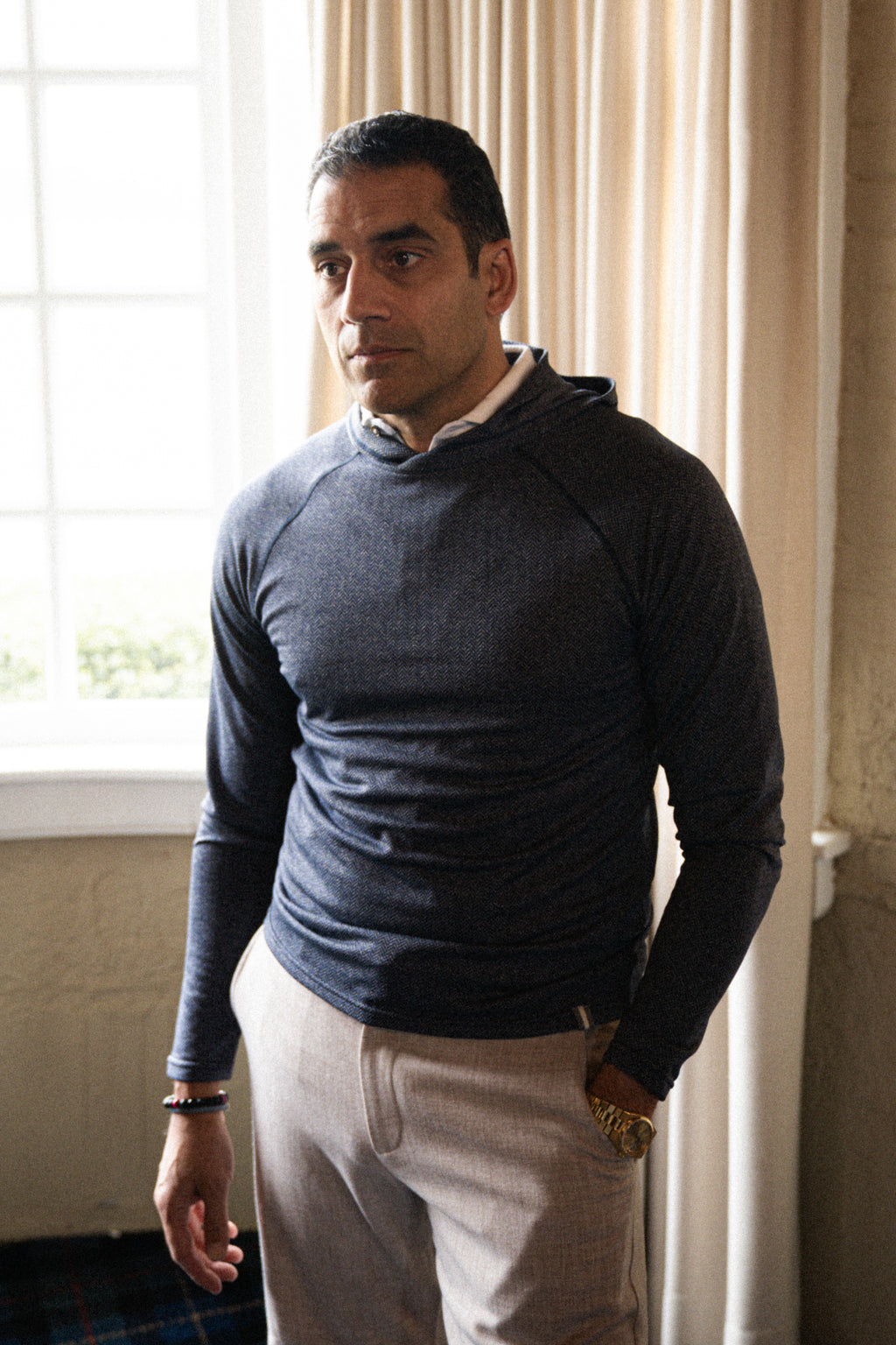 Palmer Performance Hoodie - Navy Herringbone