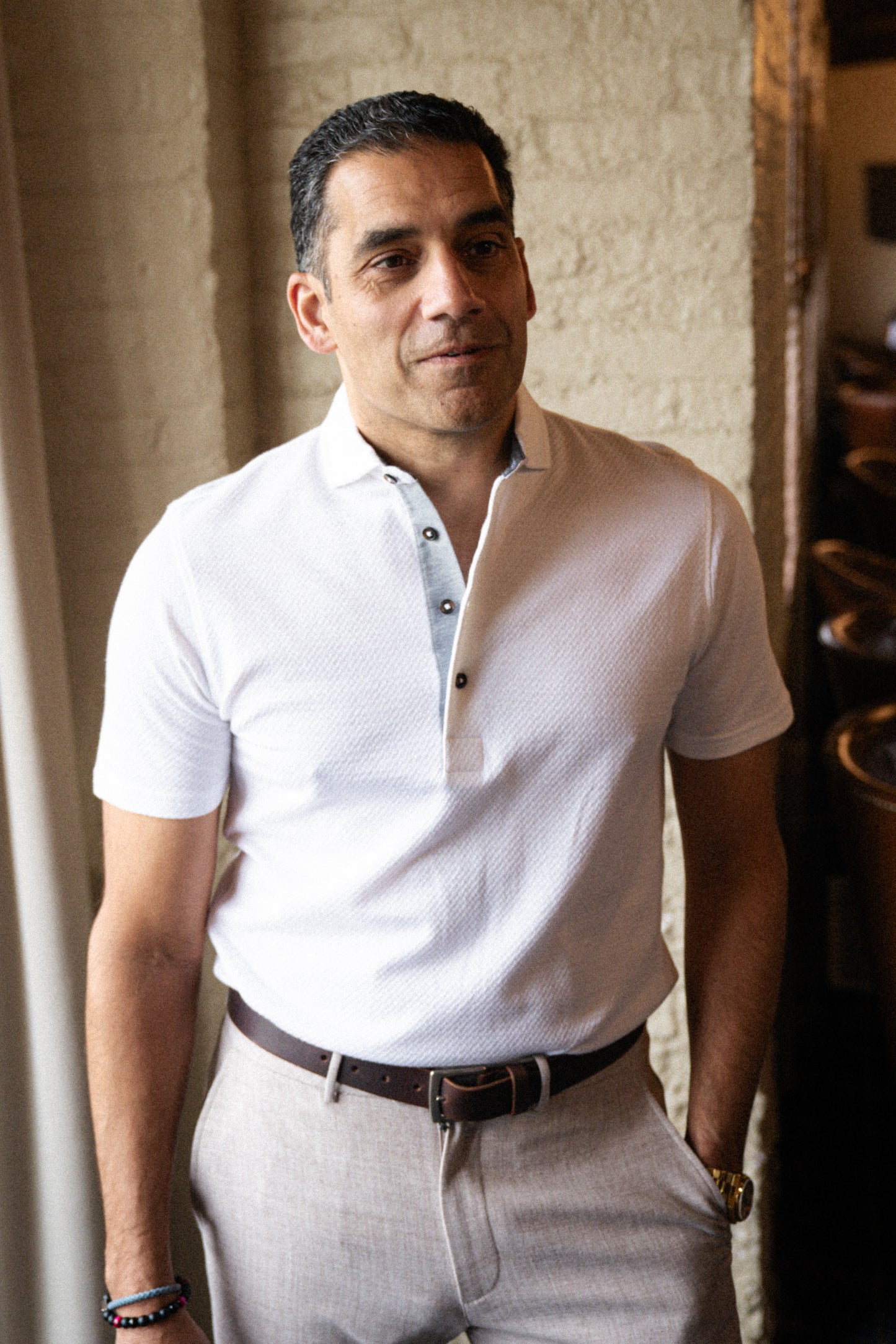 Fessenden Polo - White Tonal Houndstooth