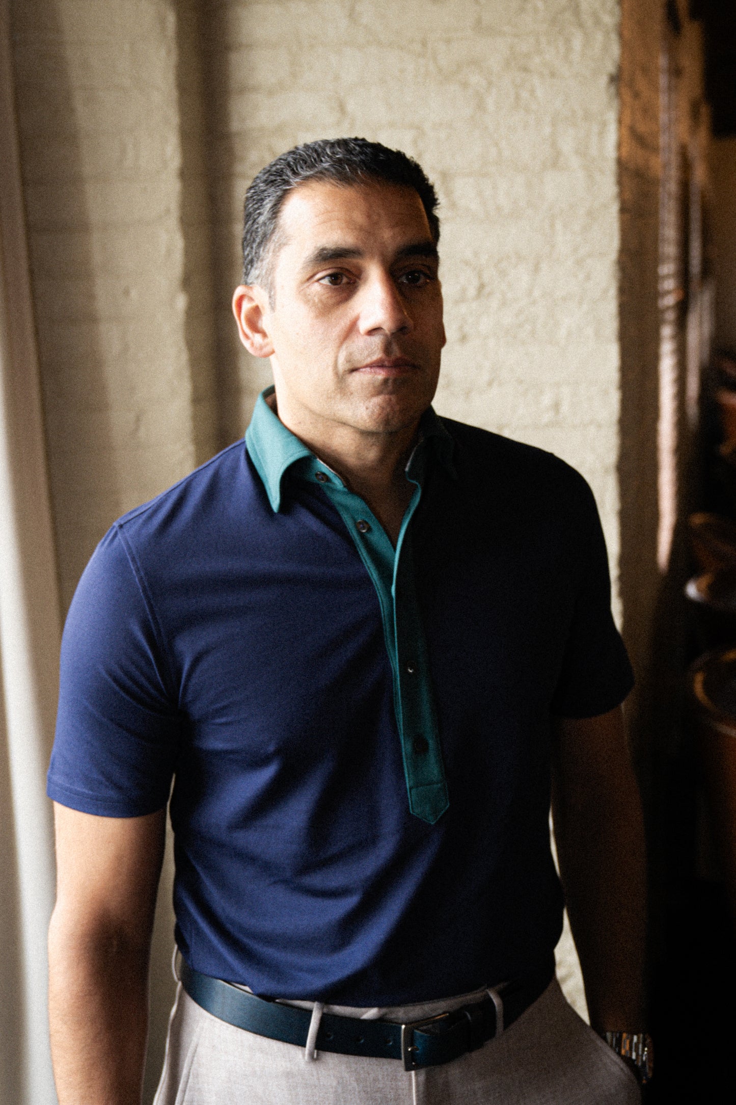 Ford 2-Tone 5 Button Polo - Navy/Fern