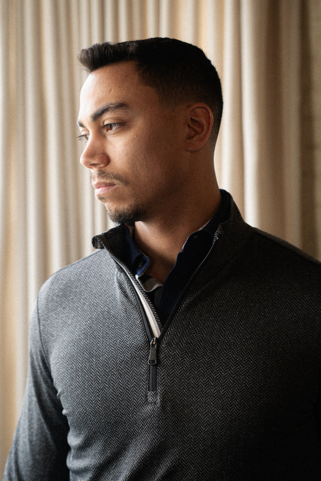 Palmer Performance 1/4 Zip - Charcoal Herringbone