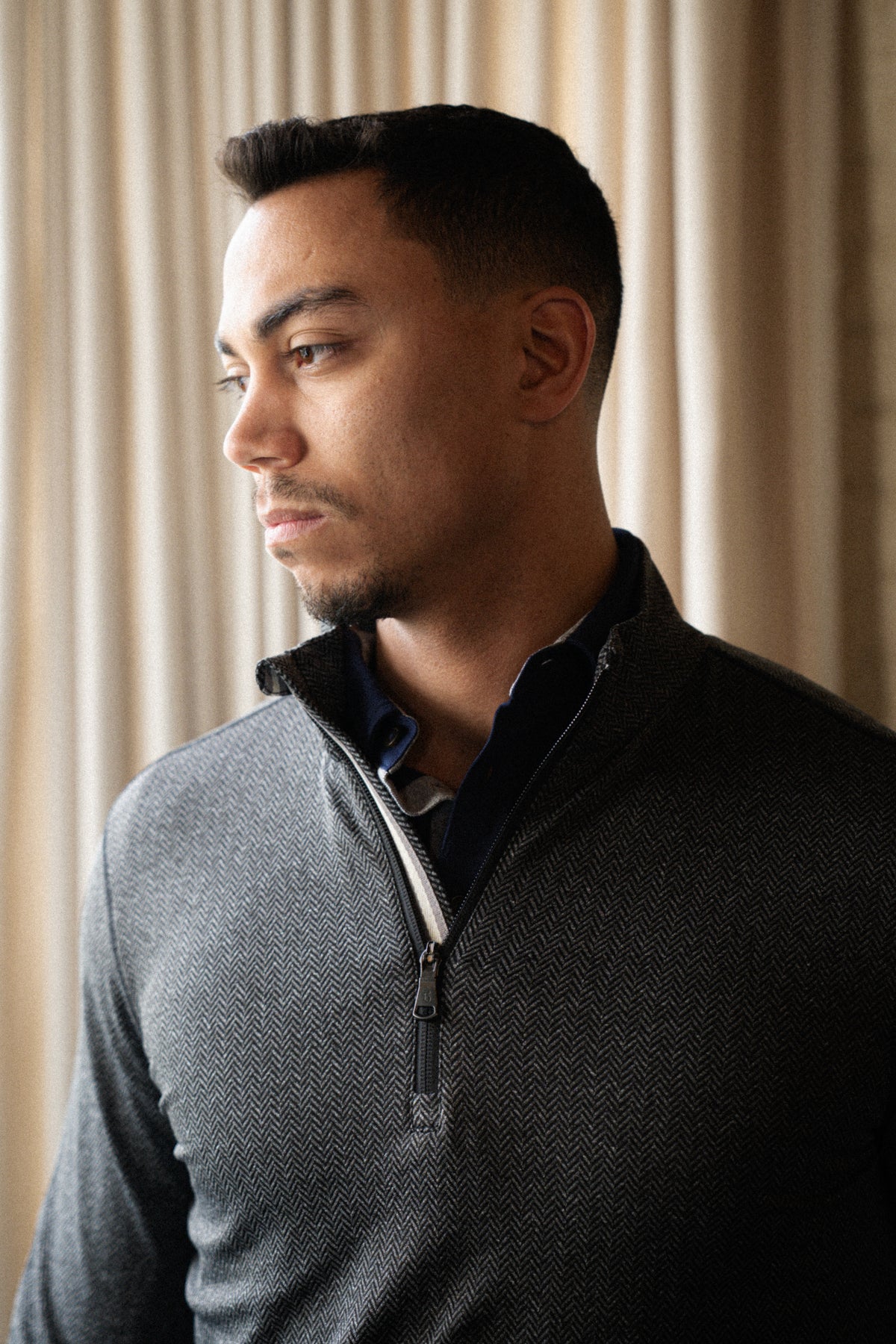 Palmer Performance 1/4 Zip - Charcoal Herringbone