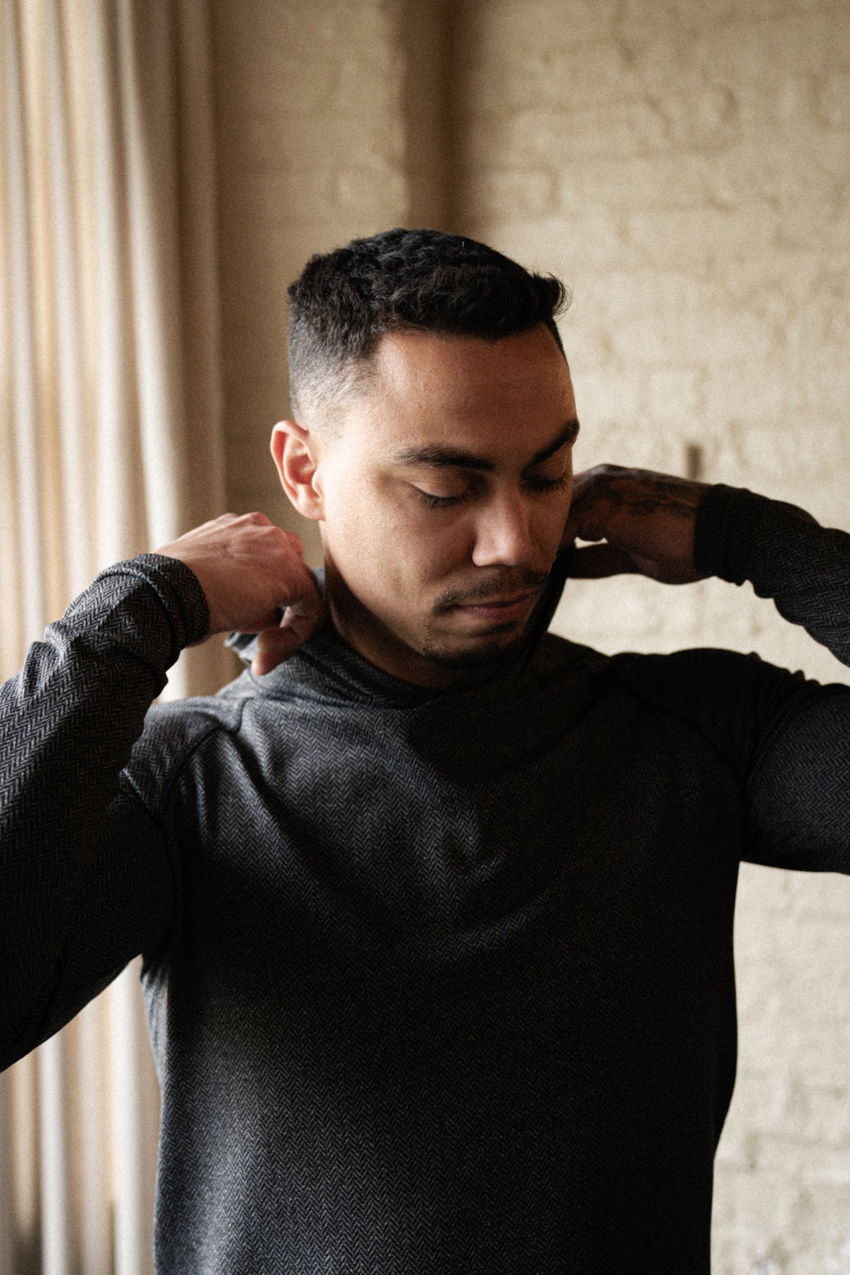 The Palmer Performance Hoodie - Charcoal Herringbone