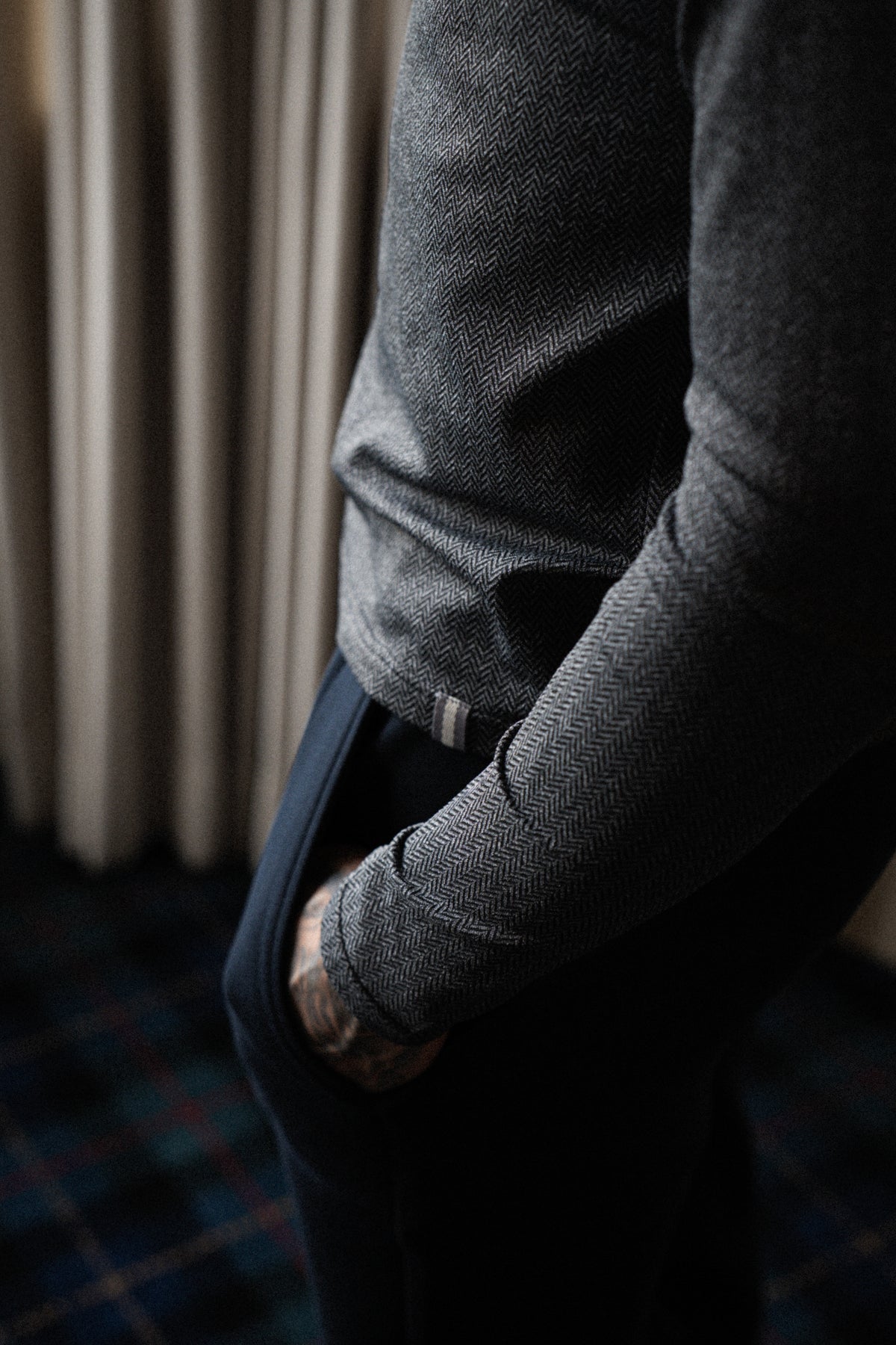 The Palmer Performance Hoodie - Charcoal Herringbone