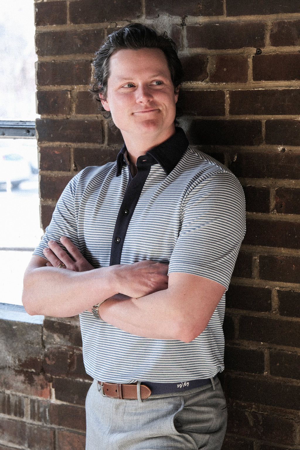 Ford 5 Button Striped Polo Polo - Shedd Heather / White
