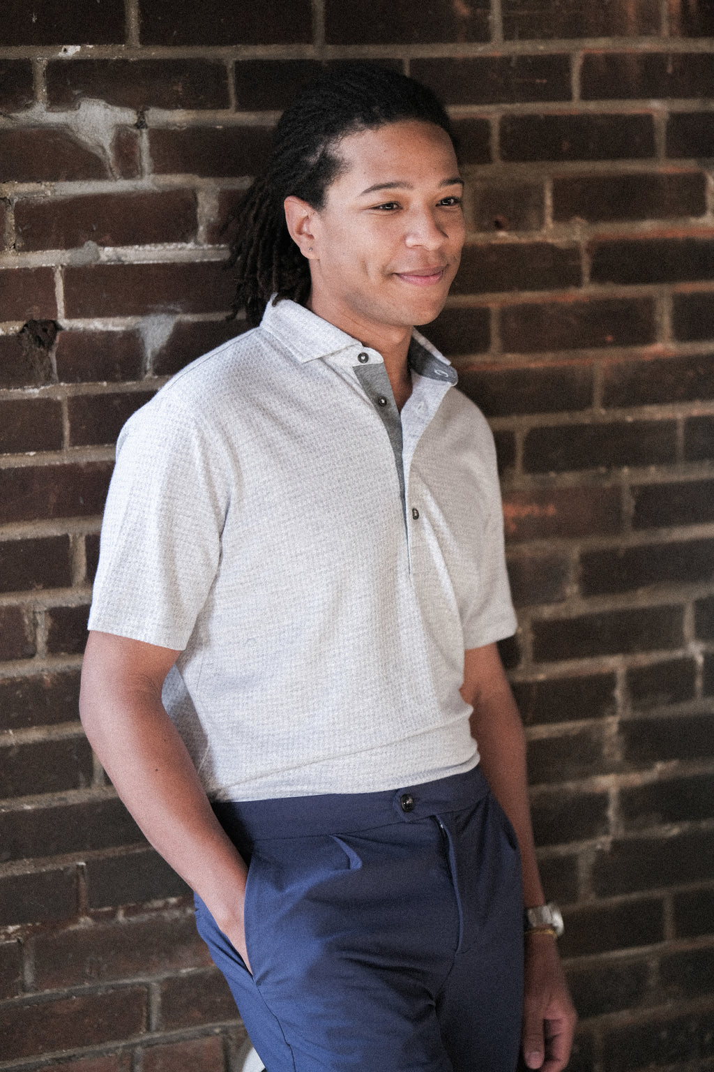 Fessenden Polo - Lt. Grey Houndstooth
