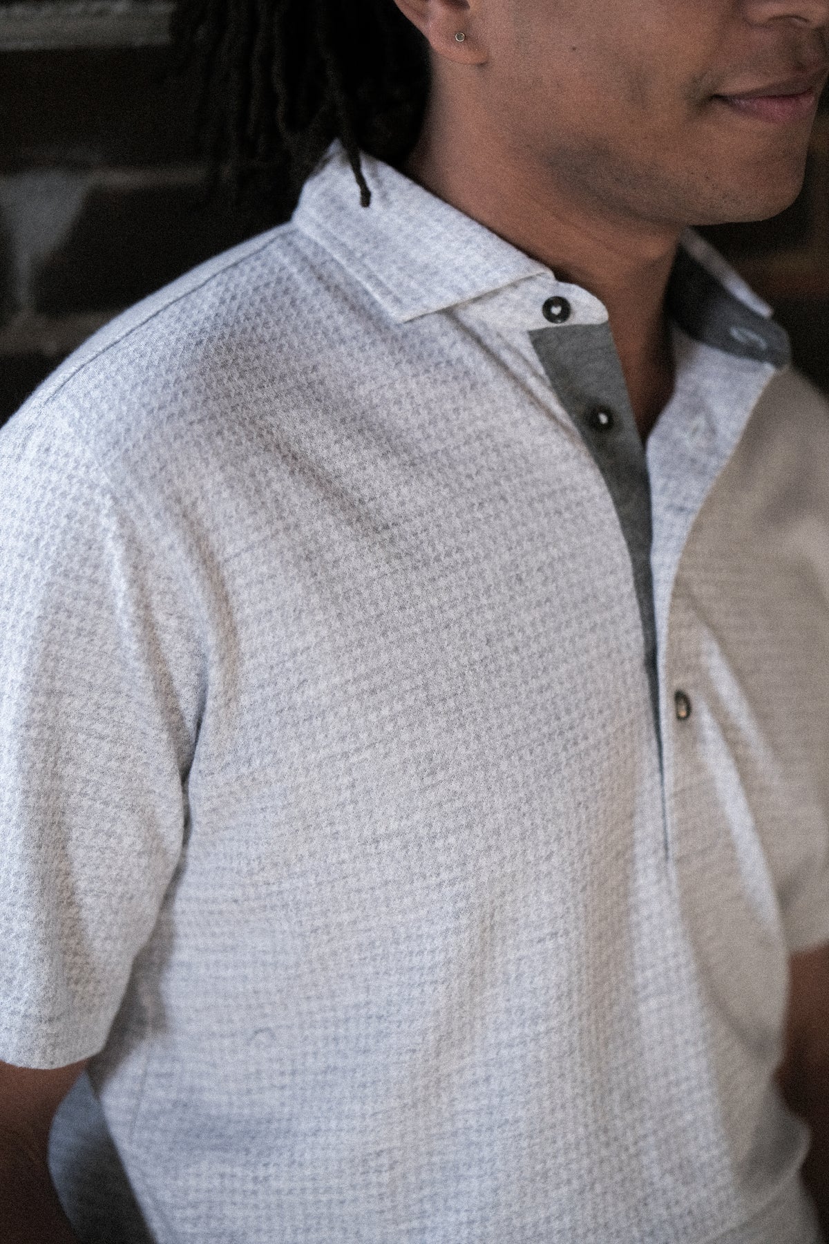The Fessenden Polo - Light Grey Heather Houndstooth