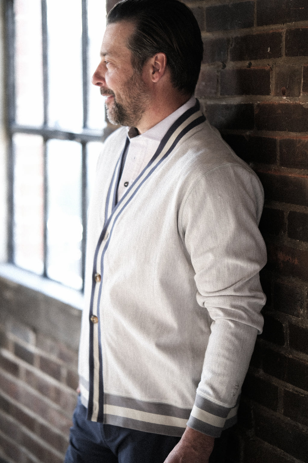 The Vick Cardigan - Dove Heather Herringbone Terry
