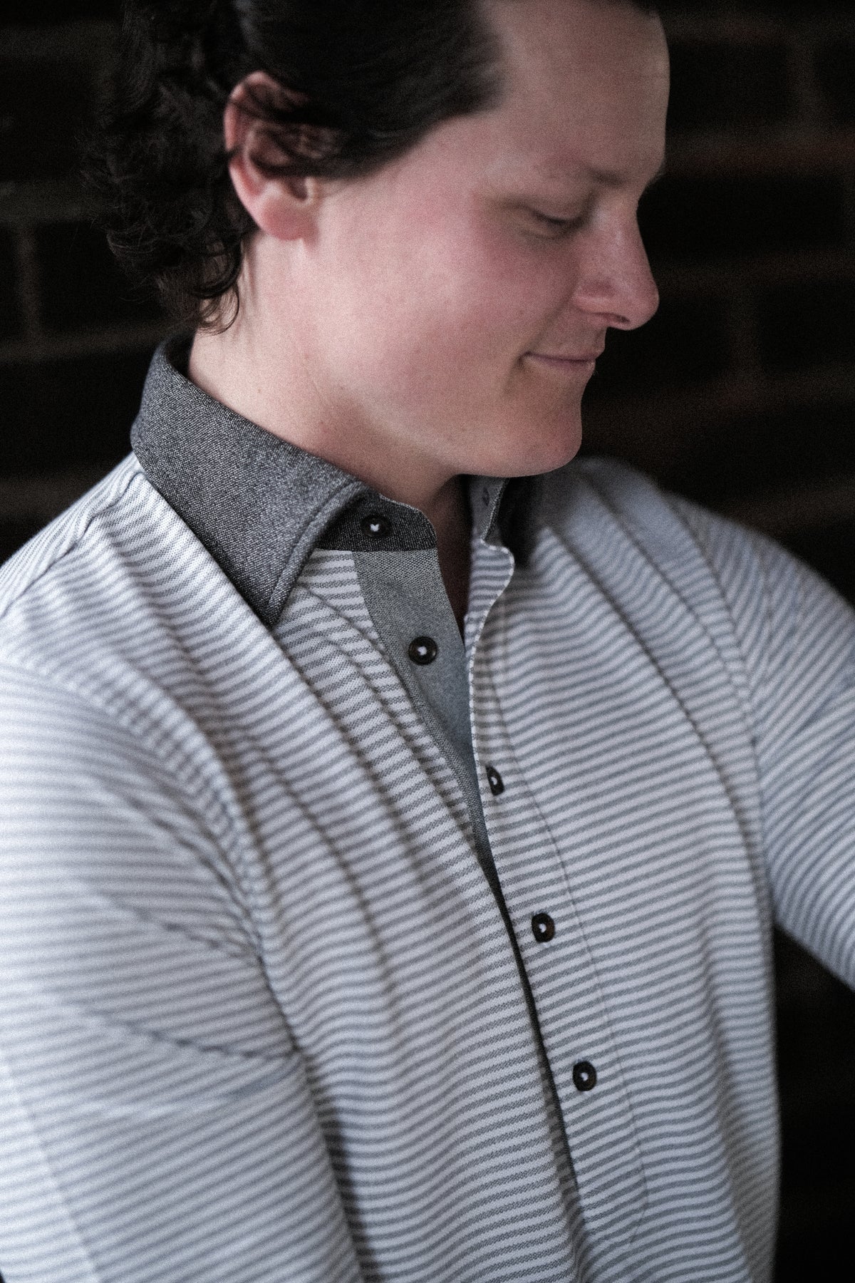 The Ford 5 Button Long Sleeve Polo - Light Grey Heather/White