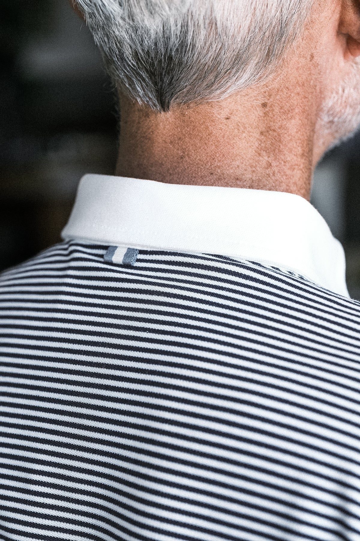 Ford 5 Button Striped Polo - Navy/White