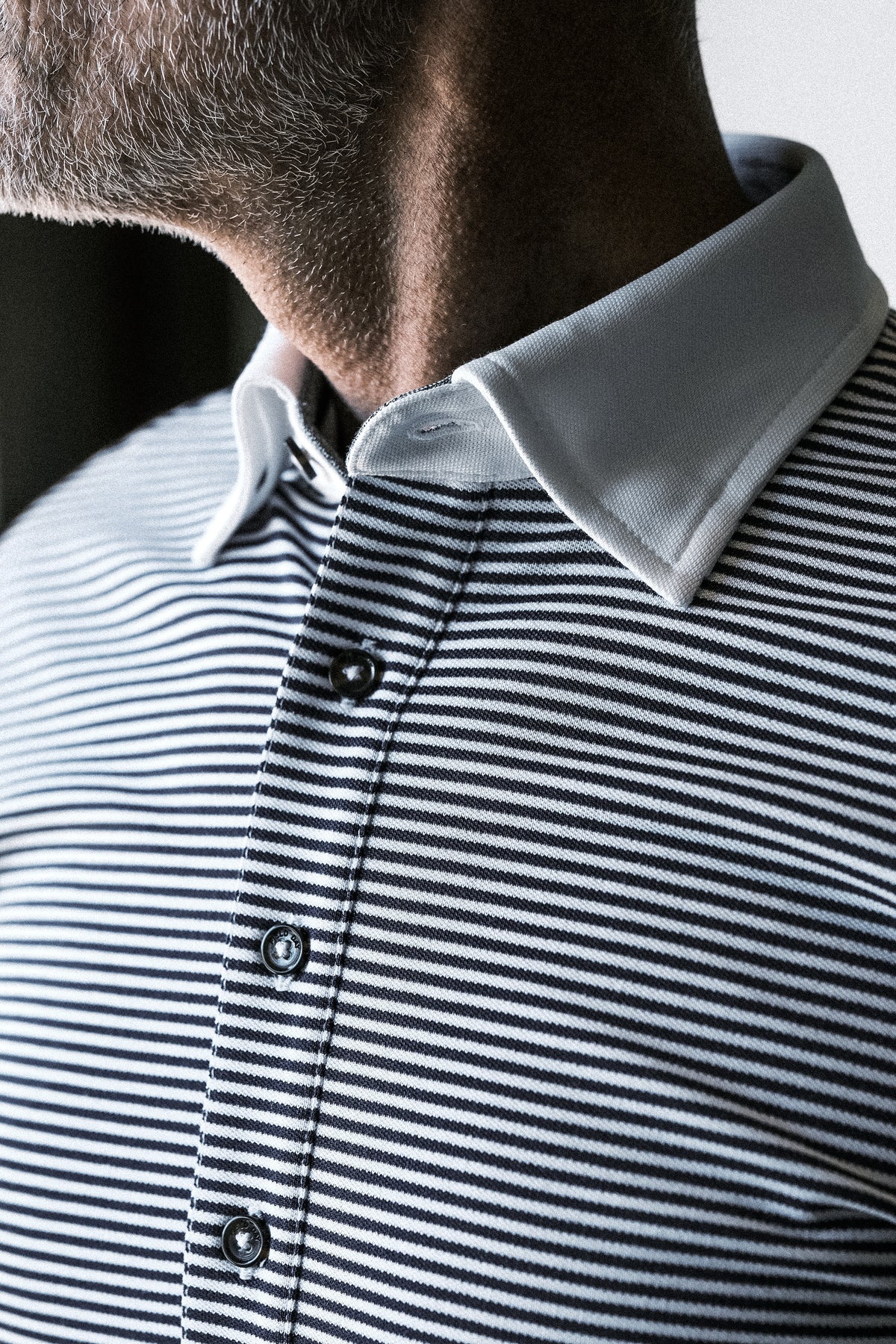Ford 5 Button Striped Polo - Navy/White