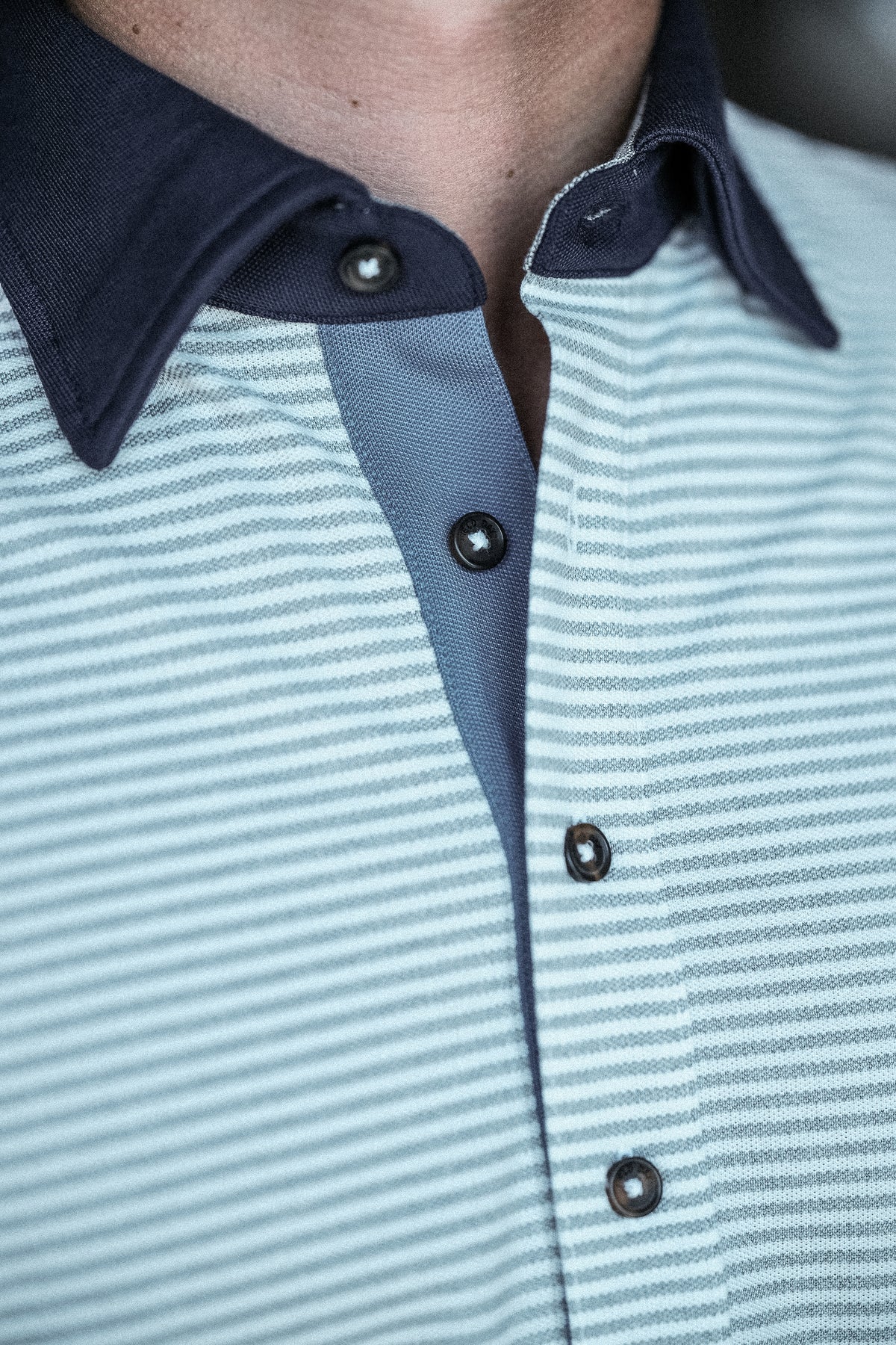 Ford 5 Button Striped Polo - Light Grey Heather/Navy White