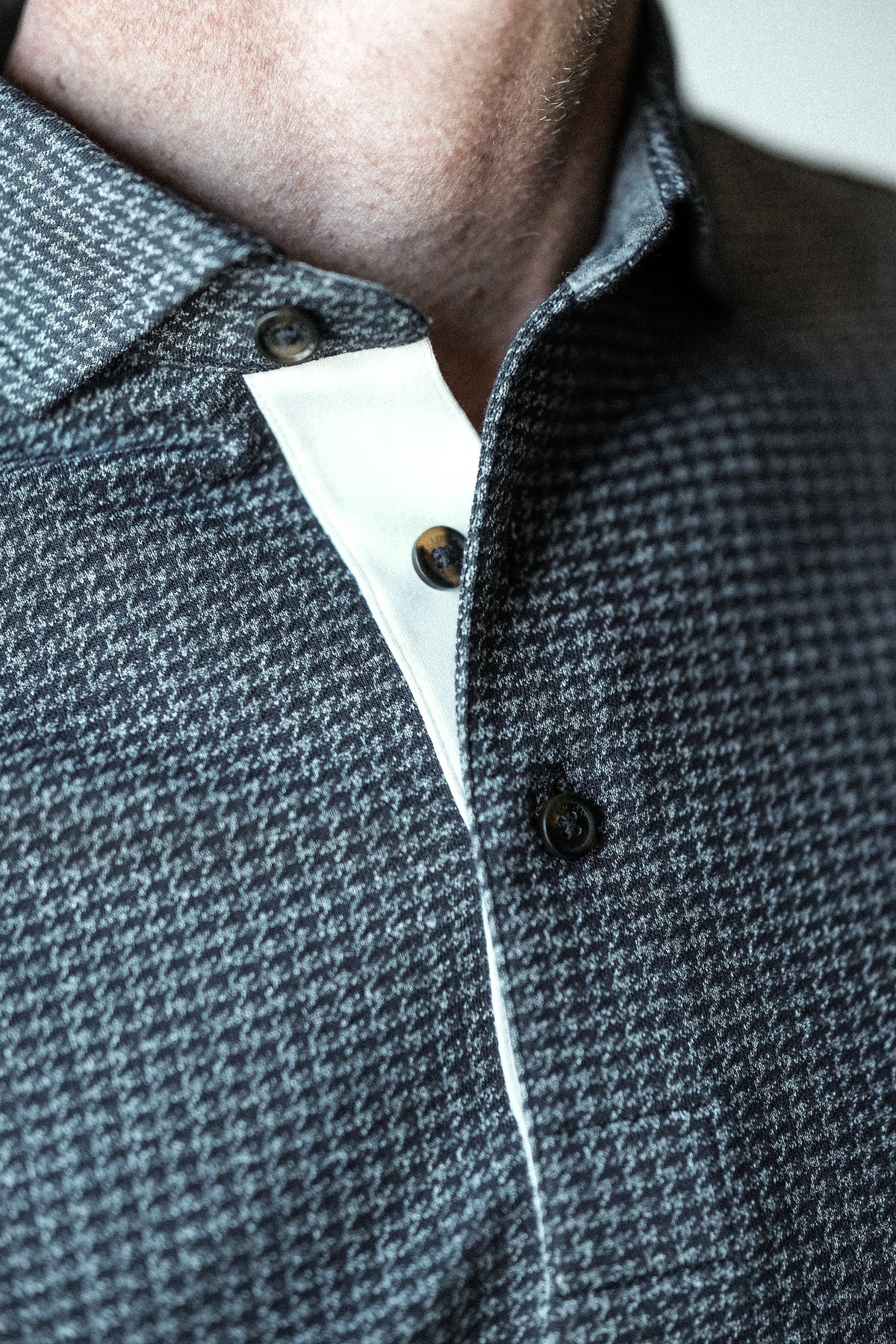 Cafferty Performance Jacquard Polo - Charcoal Heather Houndstooth