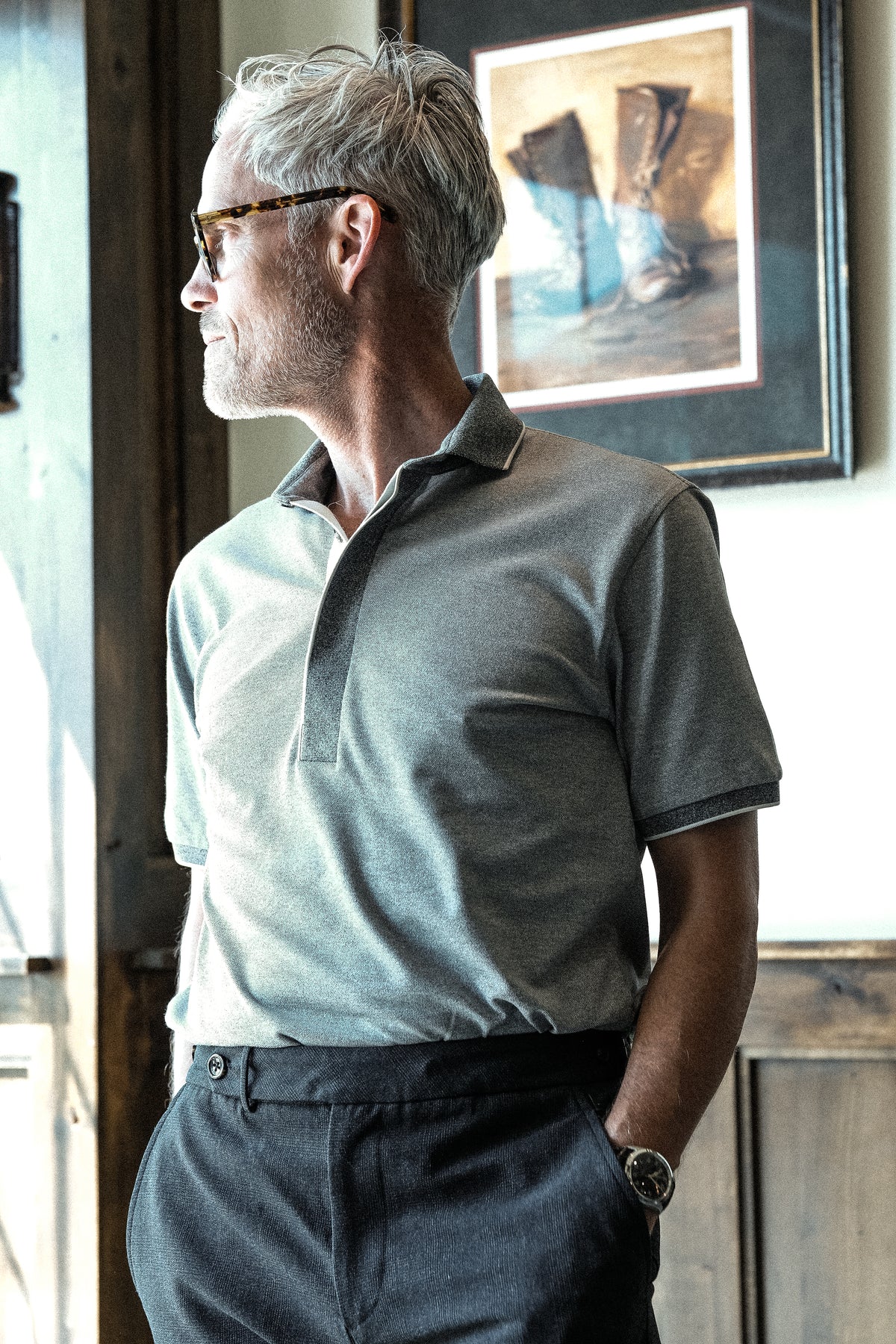 Varner Performance Pique Polo - Lt. Grey/Charcoal Heather