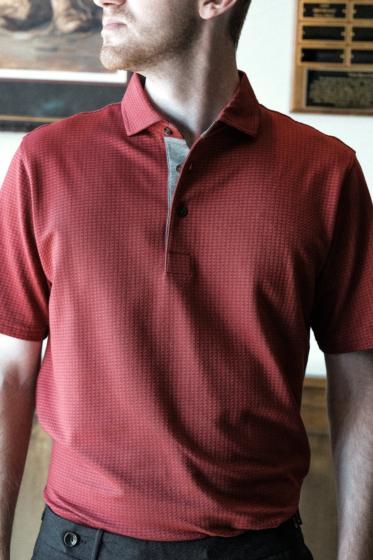 Cafferty Performance Jacquard Polo - Red Line Houndstooth