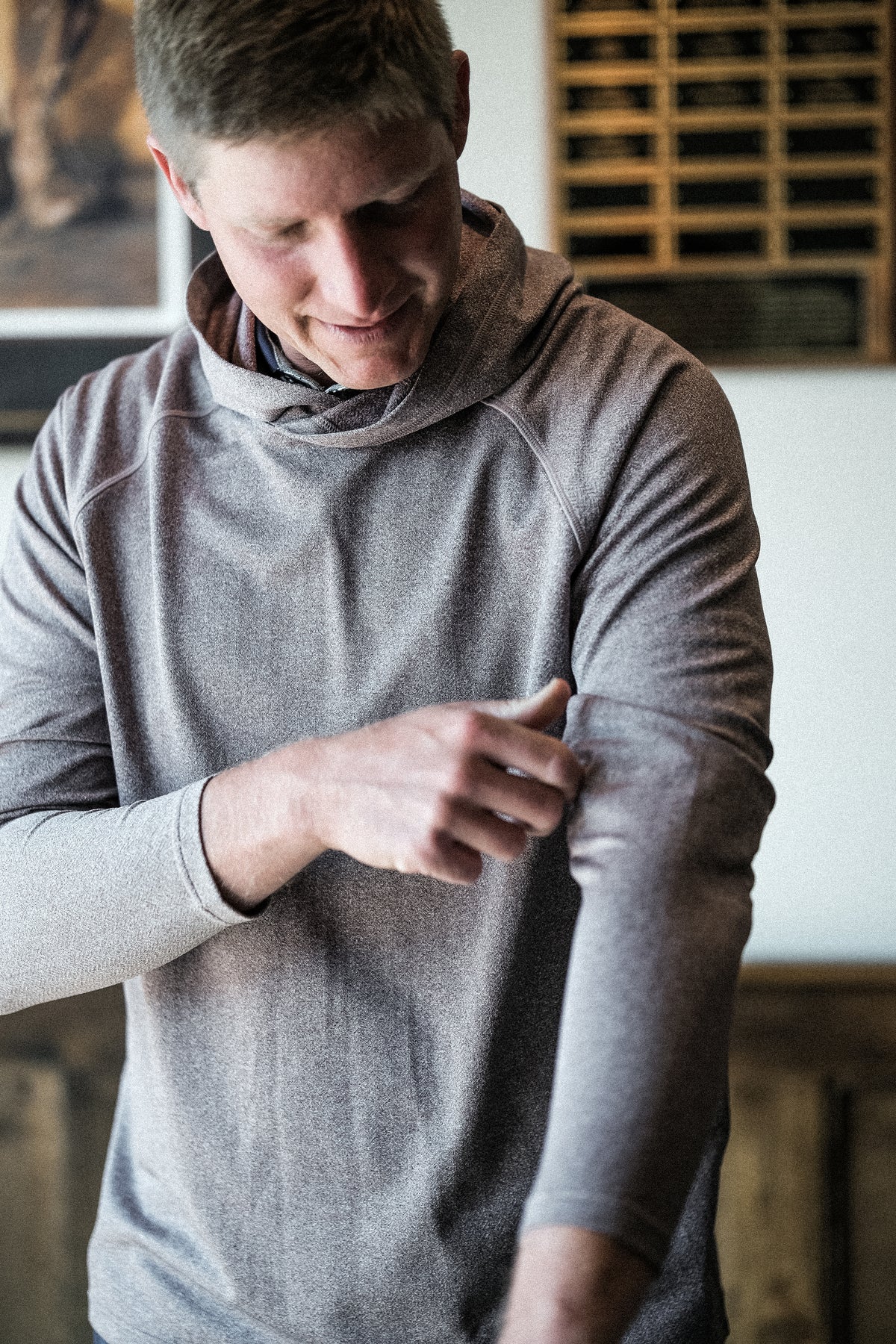 The Palmer Performance Hoodie - Redline Tonal Herringbone