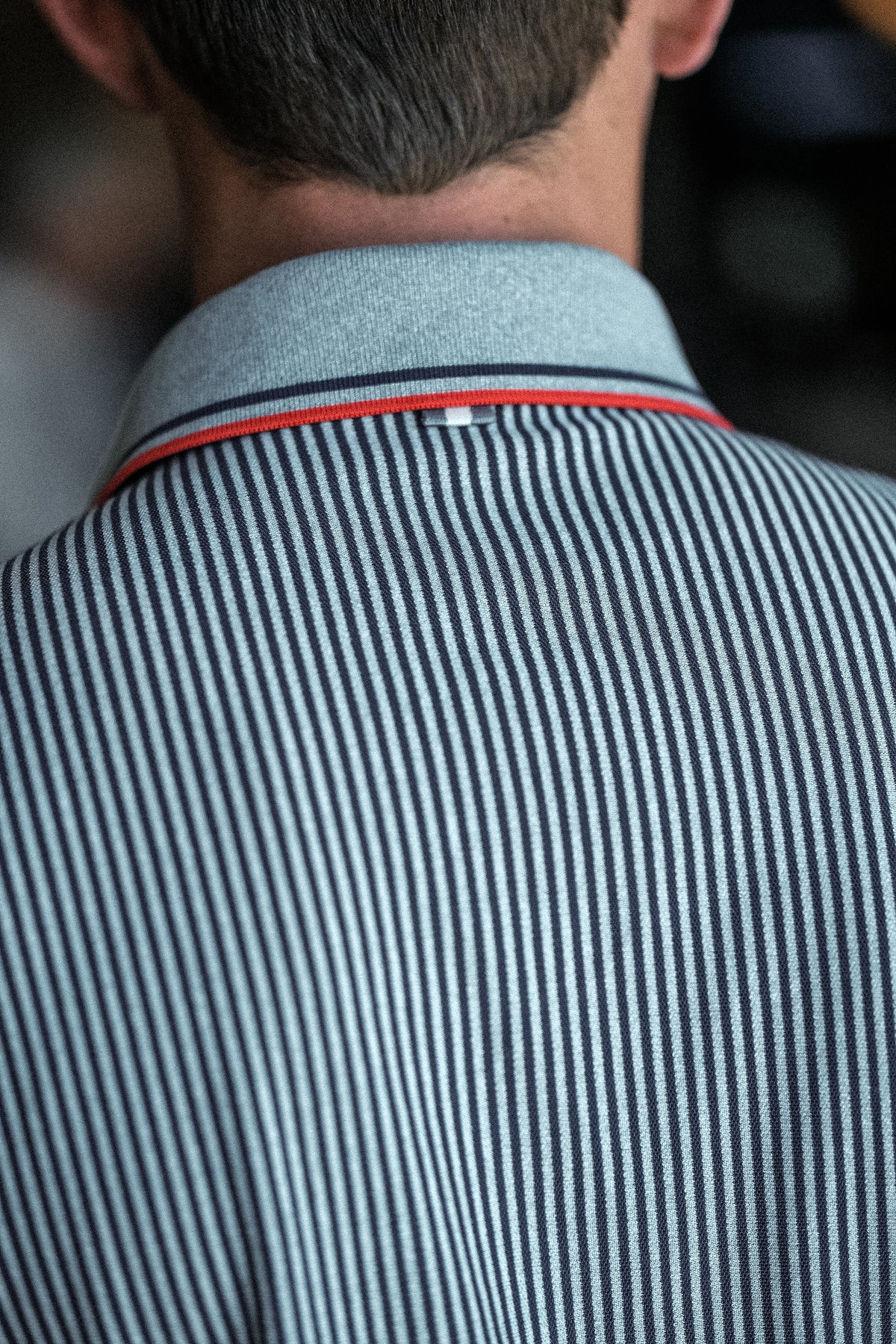 The Dunne Performance Polo - Light Grey Heather Pinstripe