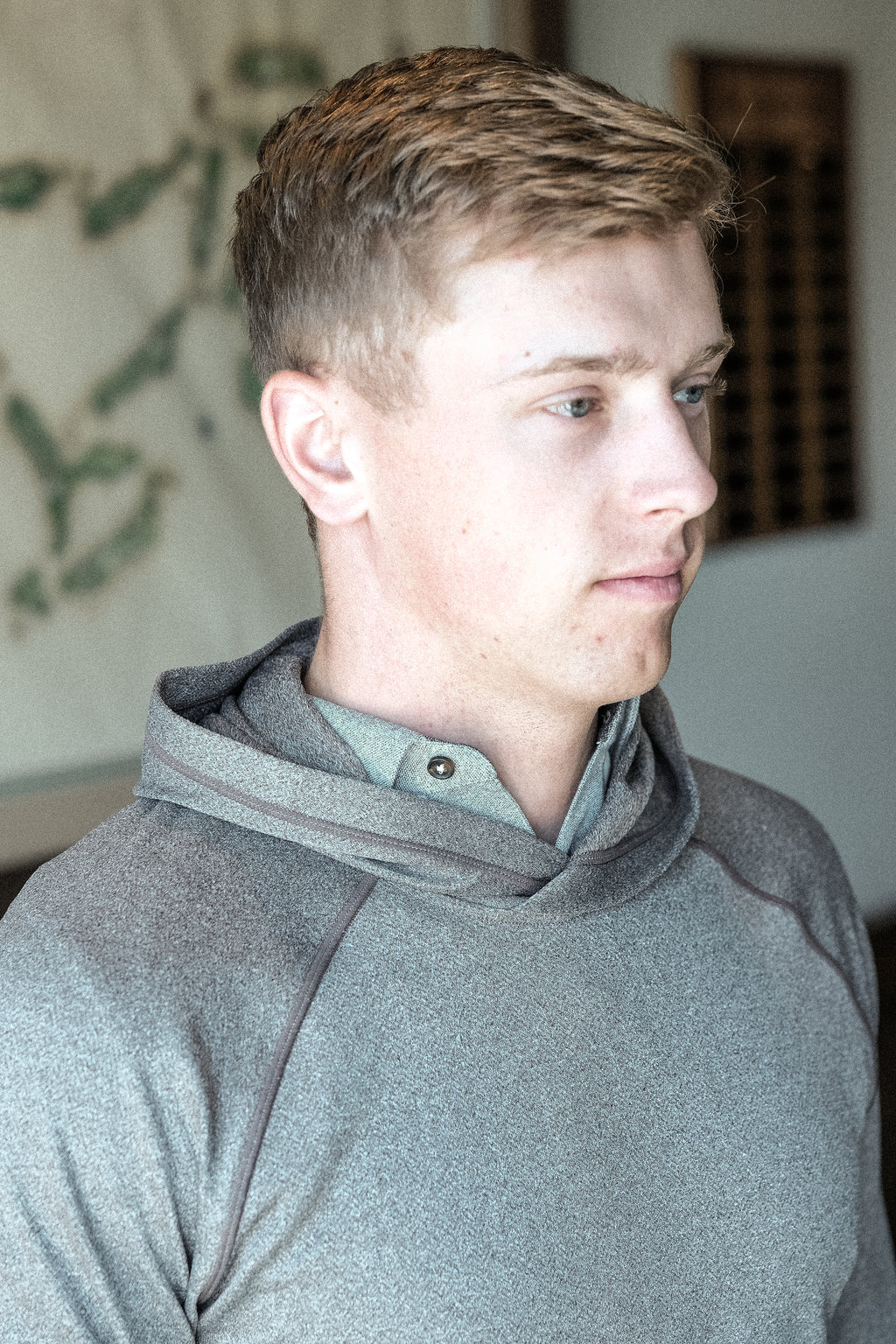 The Palmer Performance Hoodie - Driftwood Tonal Herringbone