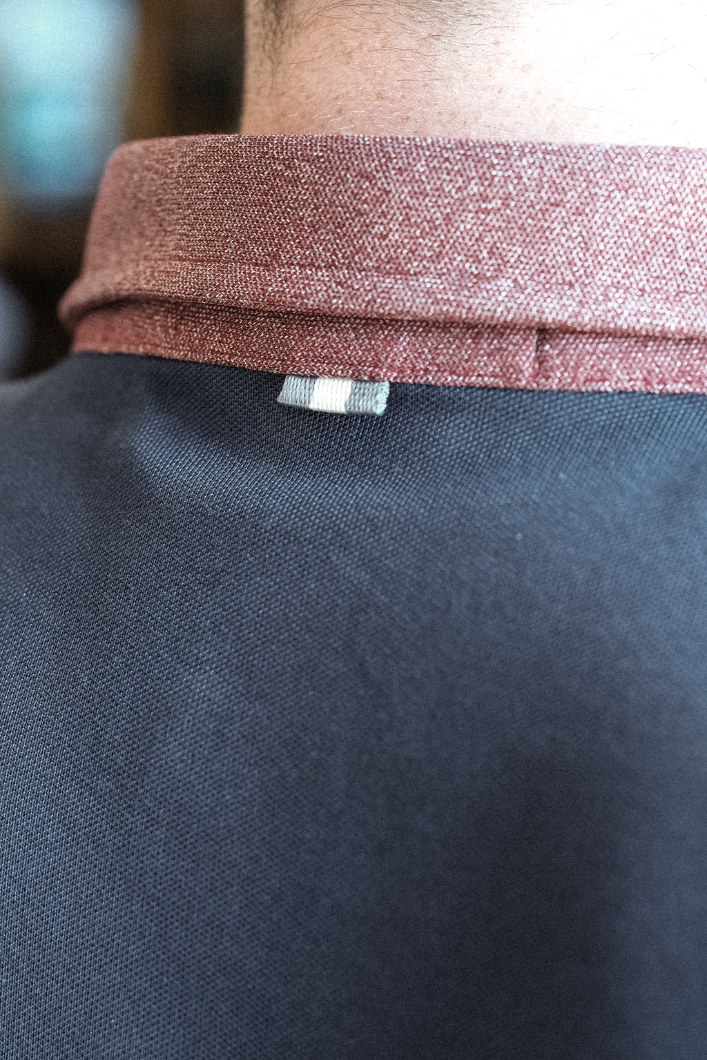 Ford 2-Tone 5 Button Polo - Navy/Red Line