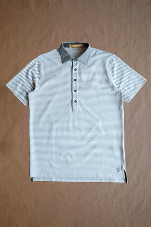 Ford 5 Button Striped Polo - Light Grey Heather/White