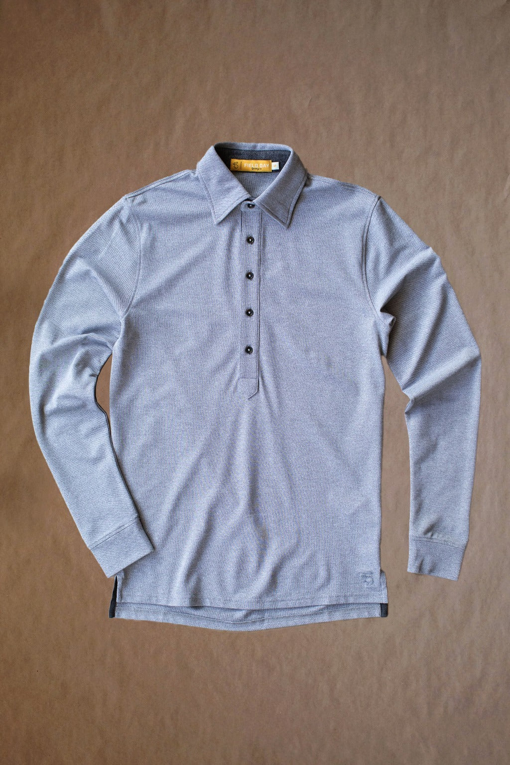 The Ford 5 Button Long Sleeve Polo - Light Grey Heather
