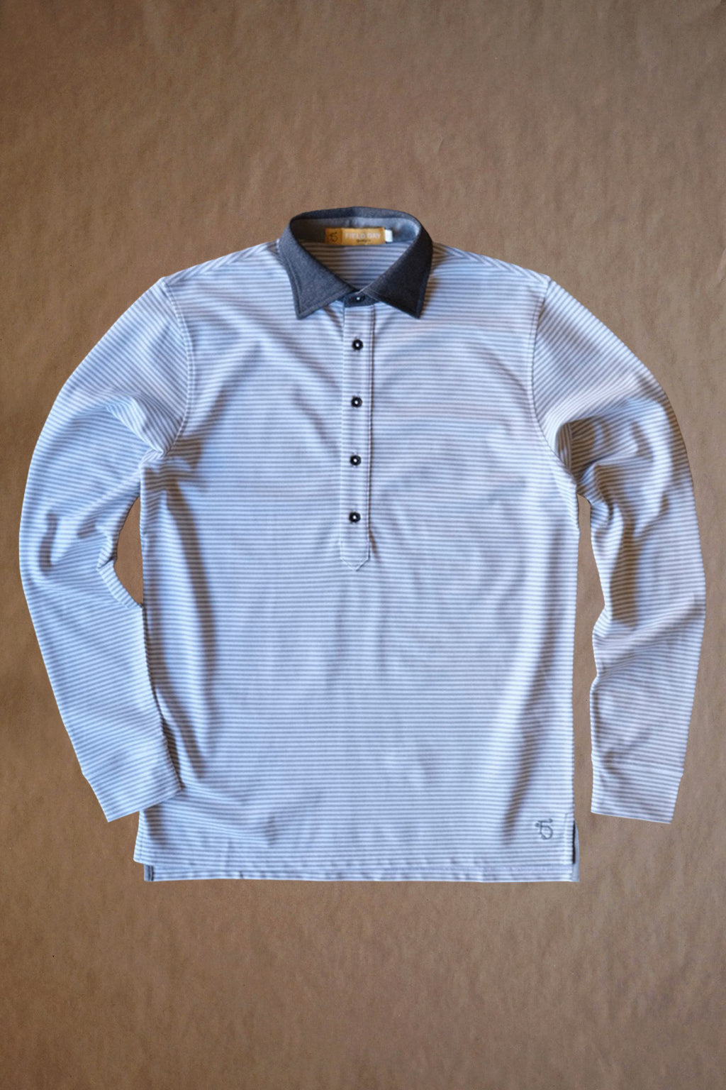 The Ford 5 Button Long Sleeve Polo - Light Grey Heather/White