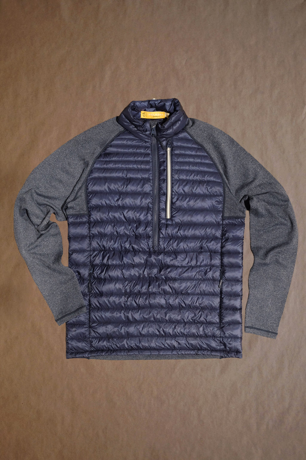 The Palmer Performance Down Pullover - Navy Herringbone