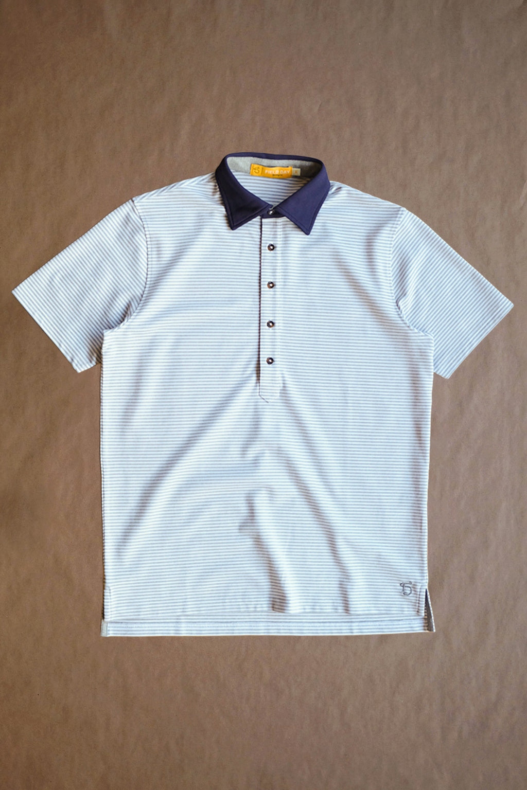 Ford 5 Button Striped Polo - Light Grey Heather/Navy White