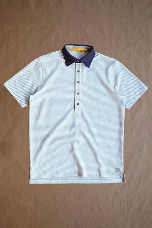 Ford 5 Button Striped Polo - Light Grey Heather/Navy White