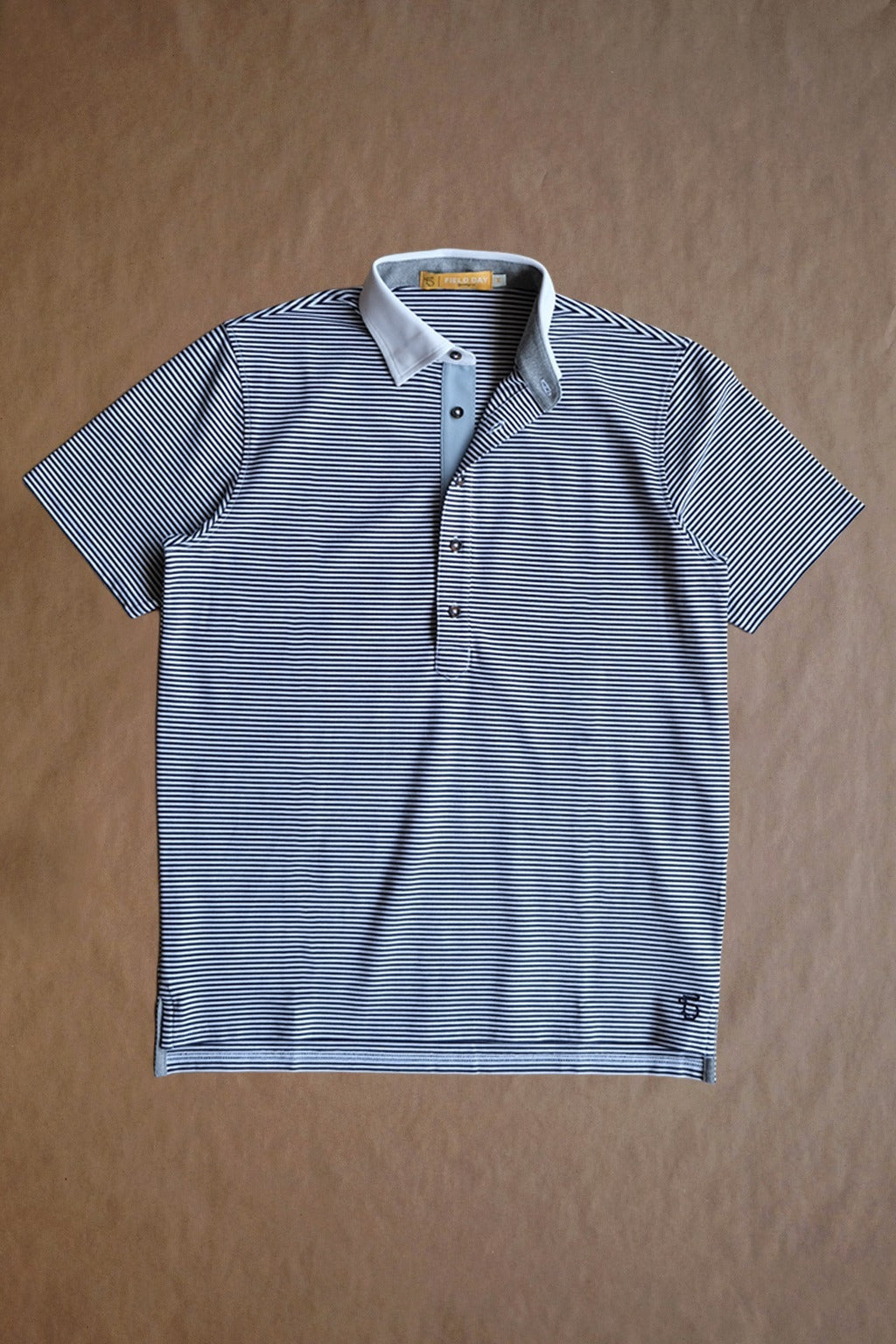 Ford 5 Button Striped Polo - Navy/White