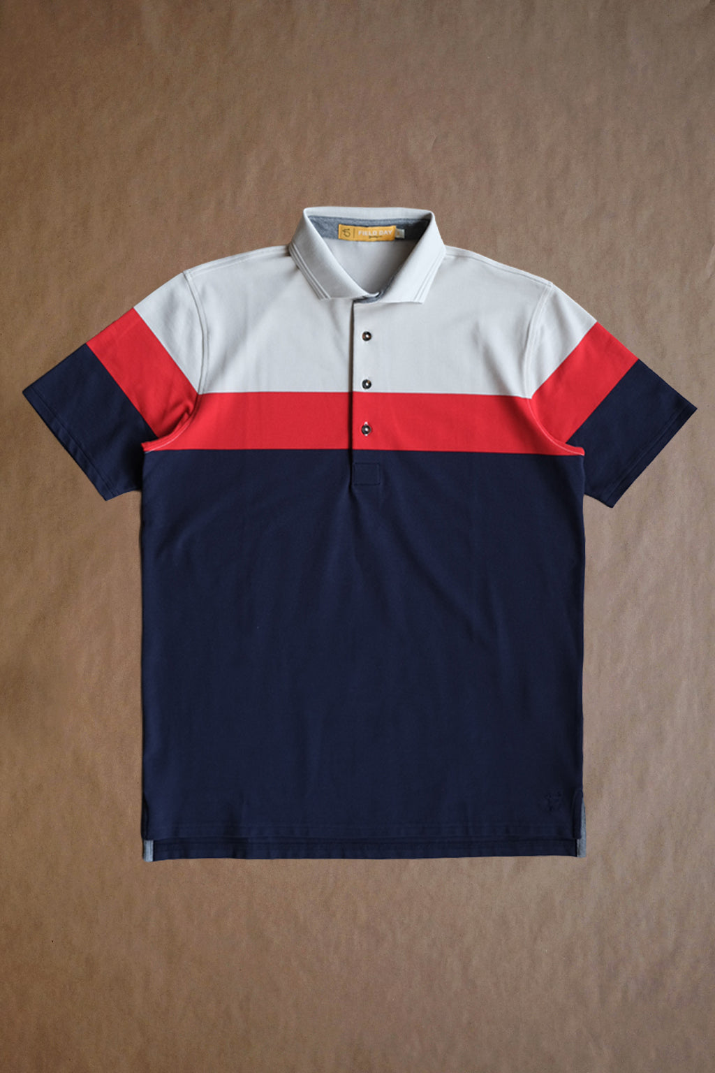 The Dunne Performance Polo - Fawn / Navy Heritage Colorblock