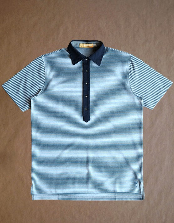 Ford 5 Button Striped Polo - Shedd Heather/White