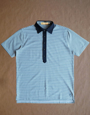 Ford 5 Button Striped Polo - Shedd Heather/White