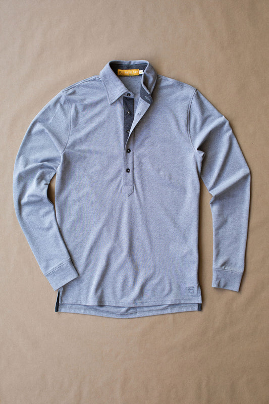 Ford 5 Button Long Sleeve Polo - Light Grey Heather