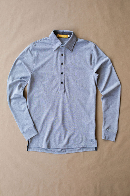 Ford 5 Button Long Sleeve Polo - Light Grey Heather