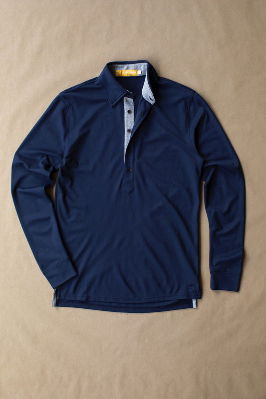 Ford 5 Button Long Sleeve Polo - Navy