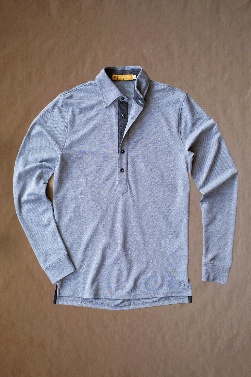 Ford 5 Button Long Sleeve Polo - Light Grey Heather