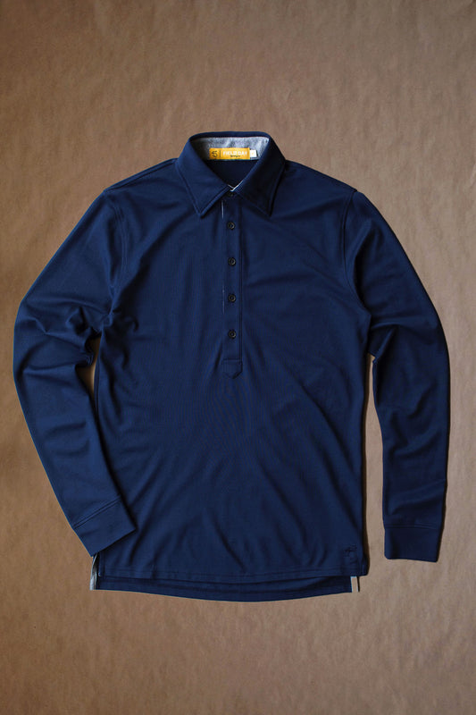 Ford 5 Button Long Sleeve Polo - Navy