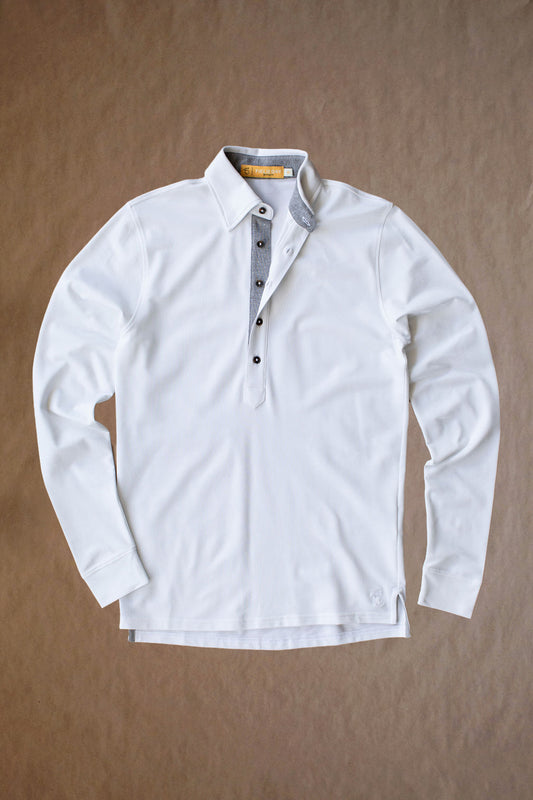Ford 5 Button Long Sleeve Polo - White