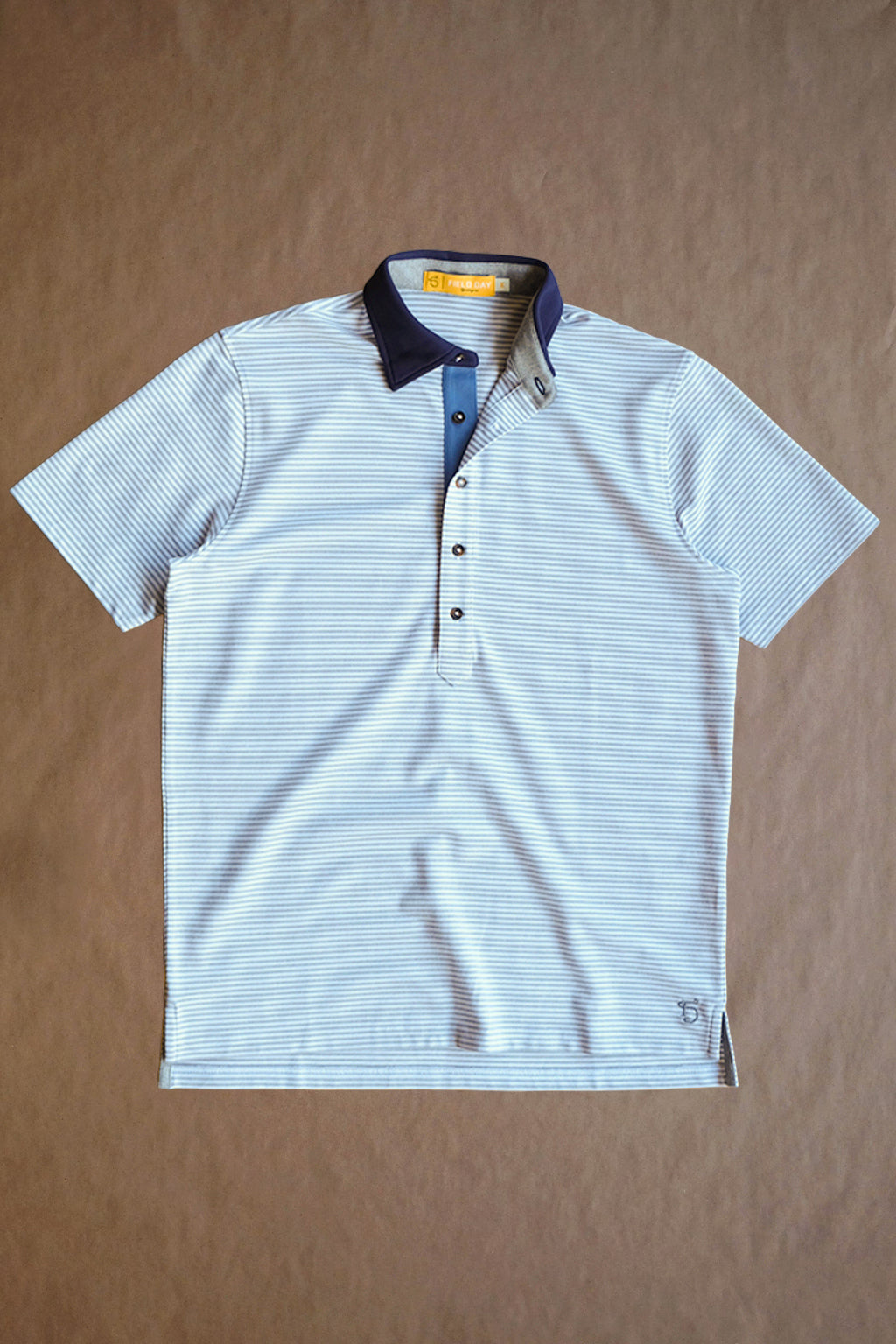 Ford 5 Button Striped Polo - Light Grey Heather/Navy White