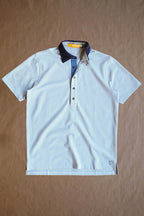 Ford 5 Button Striped Polo - Light Grey Heather/Navy White