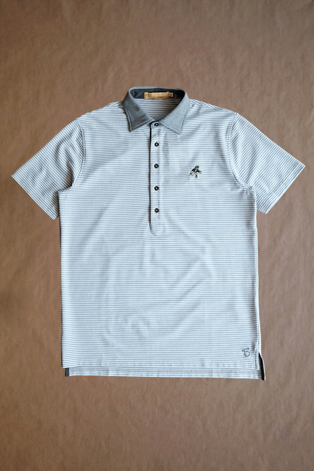 Ford 5 Button Striped Polo - Lt Grey Heather / White