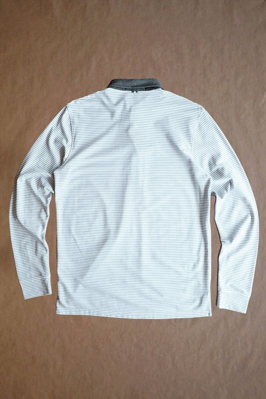 Ford 5 Button Long Sleeve Polo - Light Grey Heather/White