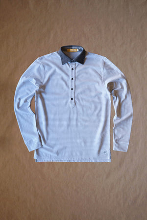 Ford 5 Button Long Sleeve Polo - Light Grey Heather/White